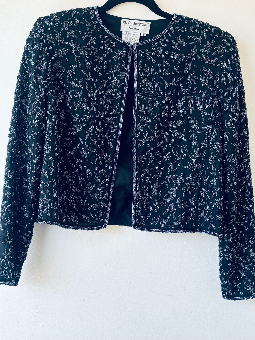 Papell Boutique Black Beaded Cropped Evening Jacket